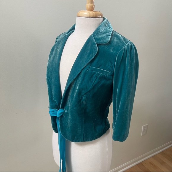 Delicious Silky Velvet Crop Bolero Deep Turquoise 1/2 Sleeve Jacket LARGE NWOT - Picture 6 of 7